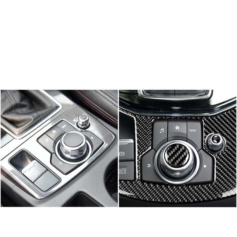 One Set Car Carbon Fiber Central Control Multimedia Knob Decorative Sticker for Mazda 3 / 6 / CX-9 /