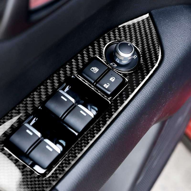 Car Carbon Fiber Window Buttons Panel Decorative Sticker for Mazda CX-5 2017-2018, Left Drive