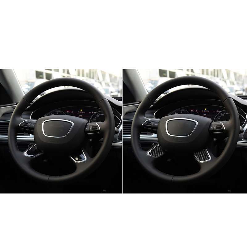 Car Carbon Fiber Steering Wheel Button Decorative Sticker for Audi A6 S6 C7 A7 S7 4G8 2012-2018, Lef