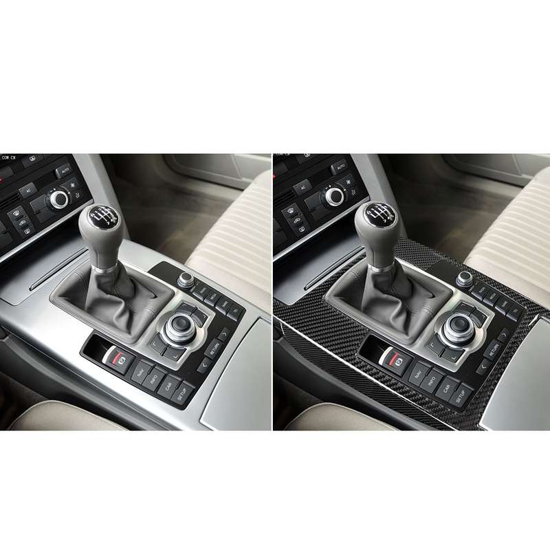 Car Carbon Fiber Gear Shift Position + Side Panel Decorative Sticker for Audi A6 2005-2011, Left Dri