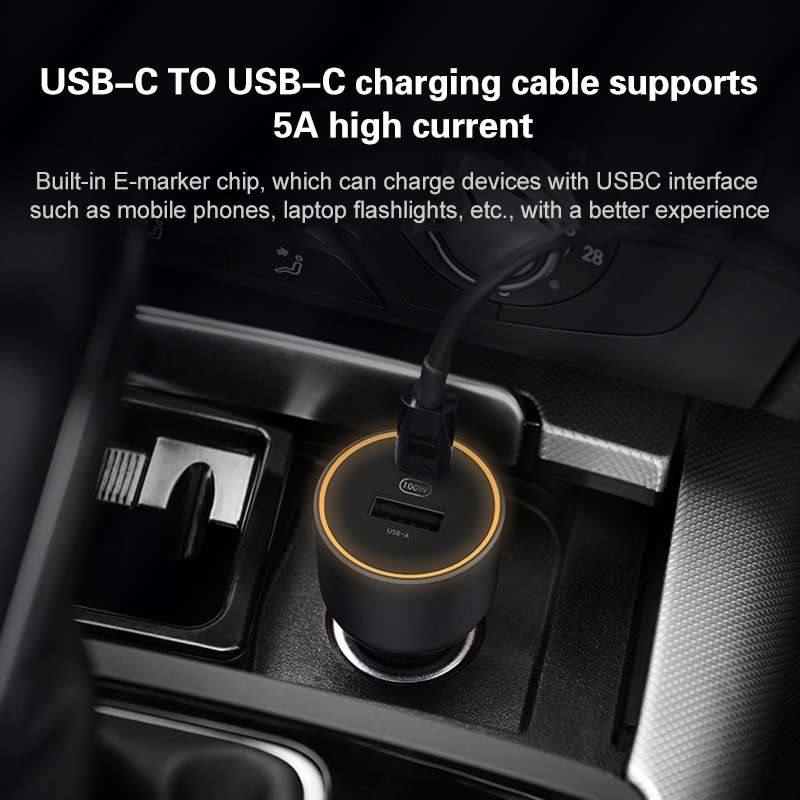 Original Xiaomi CC07ZM 100W Dual Ports USB + USB-C / Type-C Car Charger Fast Charging Version 1A1C