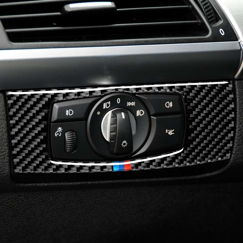 Car Carbon Fiber Tricolor Headlight Decorative Sticker for BMW E70 X5 / E71 X6 2008-2013, Left Drive