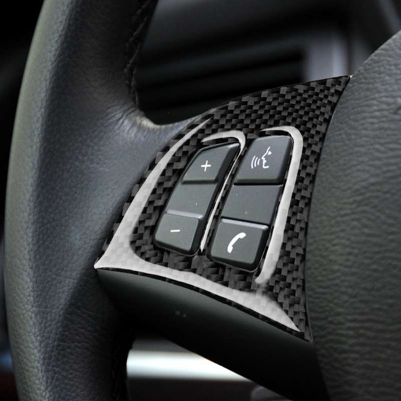 2 in 1 Car Carbon Fiber Solid Color Steering Wheel Buttons Decorative Sticker for BMW E70 X5 2008-20