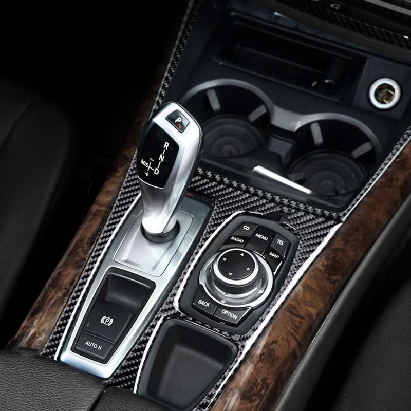 Car Carbon Fiber Water Cup Holder Decorative Sticker for BMW E70 X5 / E71 X6 2009-2013, Left Drive