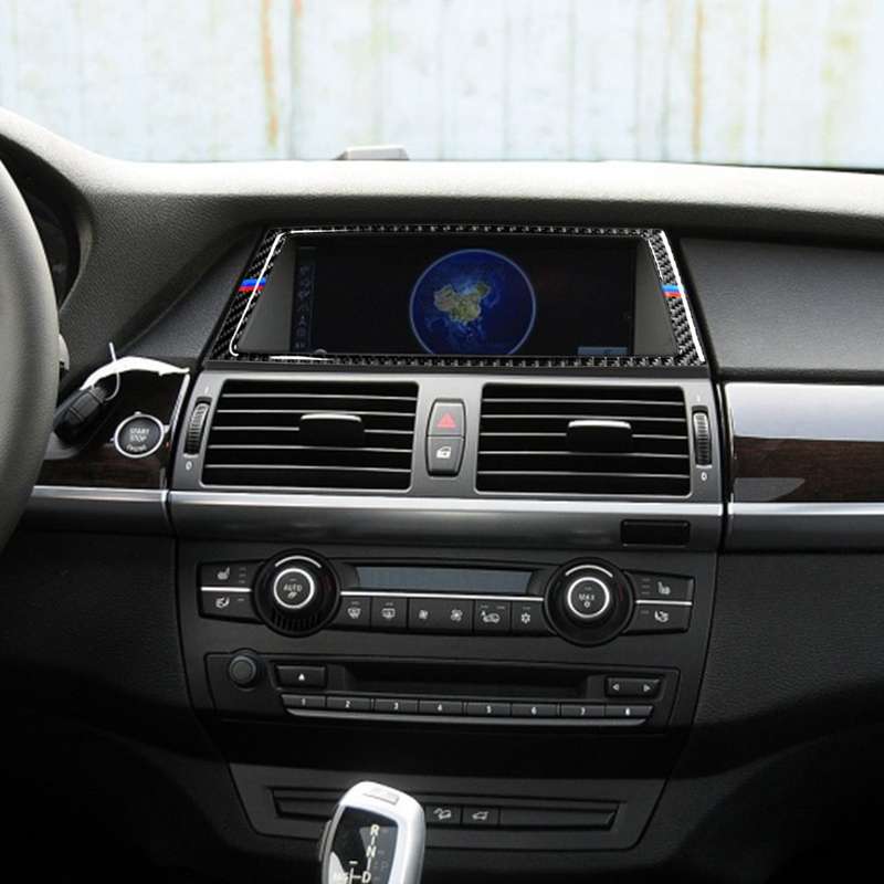 Car Carbon Fiber Tricolor Navigation Frame Decorative Sticker for BMW E70 X5 / E71 X6 2008-2013, Lef