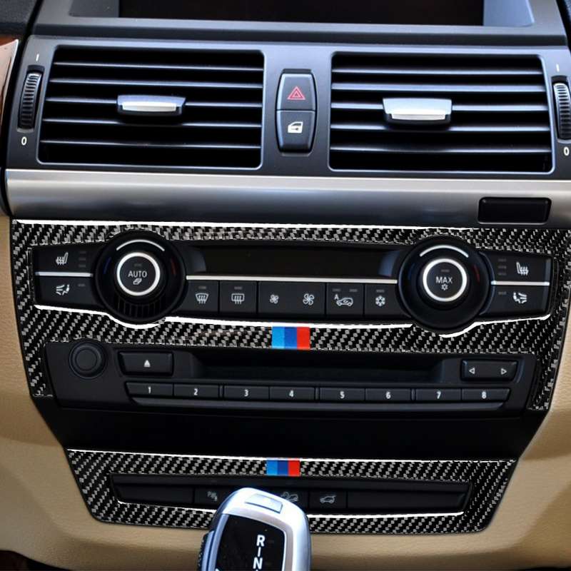 2 in 1 Car Carbon Fiber Tricolor Air Conditioner Set Decorative Sticker for BMW E70 X5 2008-2013 / E