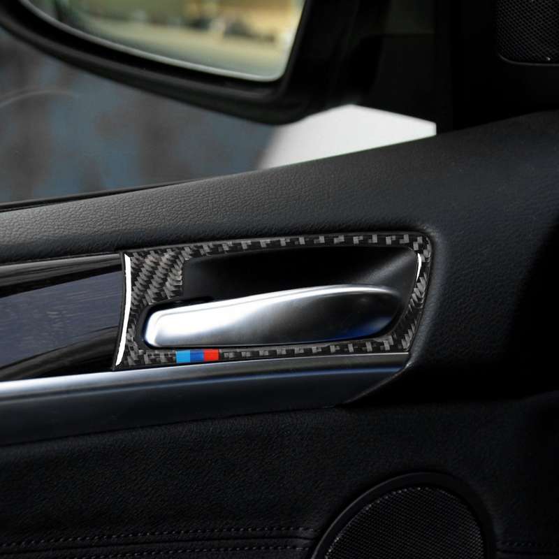 4 in 1 Car Carbon Fiber Tricolor Door Handle Decorative Sticker for BMW 2008-2014 X5 E70 / E71, Left