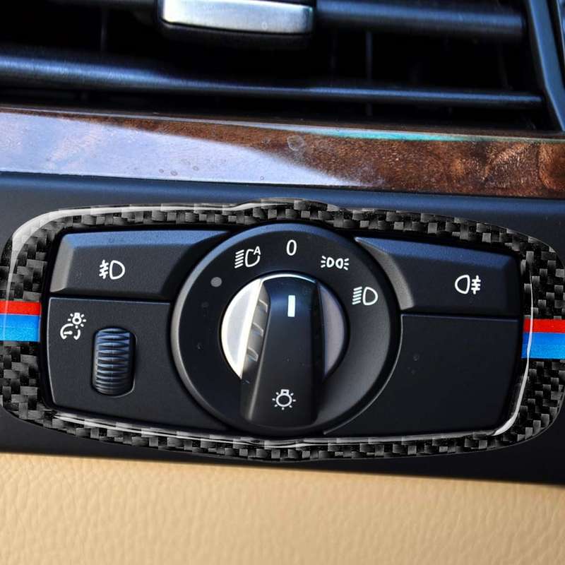 Car Carbon Fiber Tricolor Headlight Switch Frame Decorative Sticker for BMW 2008-2013 X5 E70 / X6 E7