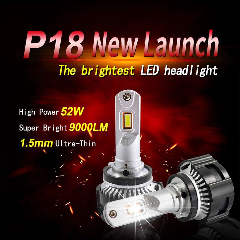 2 PCS P18 H7 DC11-30V 52W 6500K 6500LM Car LED Headlight Lamps
