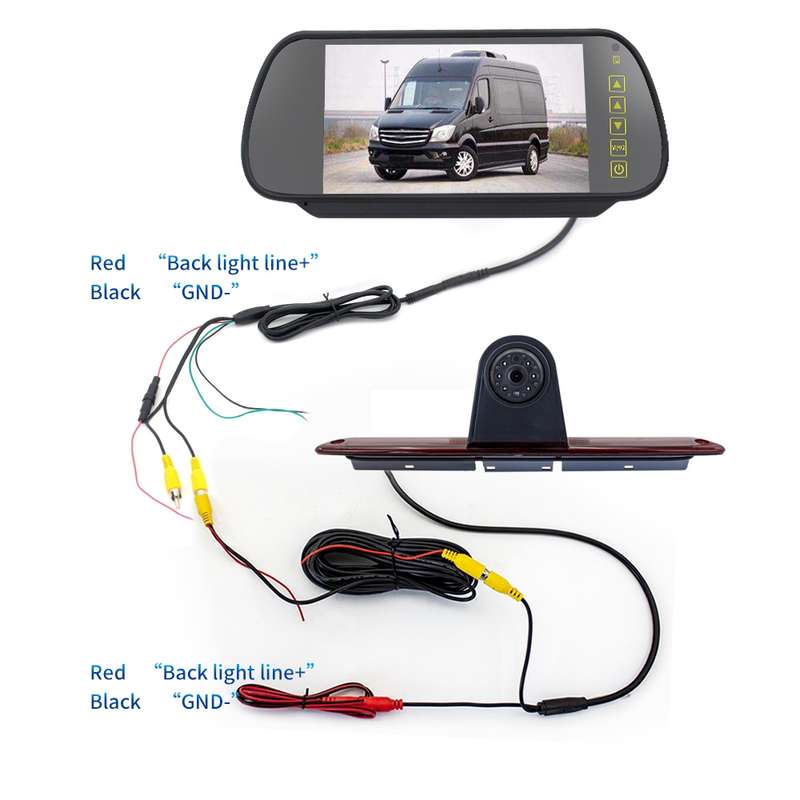 PZ461 Car Waterproof High Position Tail Light Brake Light View Camera + 7 inch Rearview Monitor for