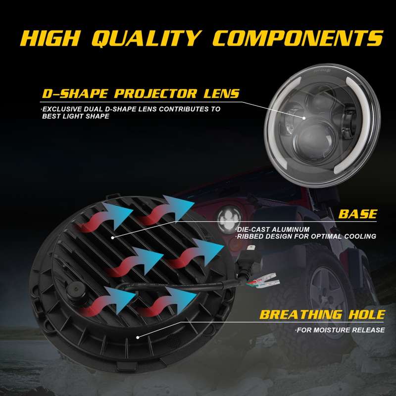 7 inch H4 / H13 DC 9V-30V 3000LM 3000K-6000K 25W Car Round Shape LED Headlight Lamps for Jeep Wrangl
