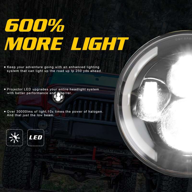 7 inch H4 / H13 DC 9V-30V 3000LM 3000K-6000K 25W Car Round Shape LED Headlight Lamps for Jeep Wrangl