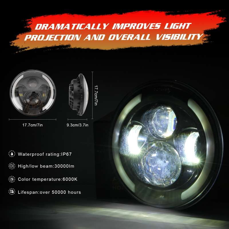 7 inch H4 / H13 DC 9V-30V 3000LM 3000K-6000K 25W Car Round Shape LED Headlight Lamps for Jeep Wrangl