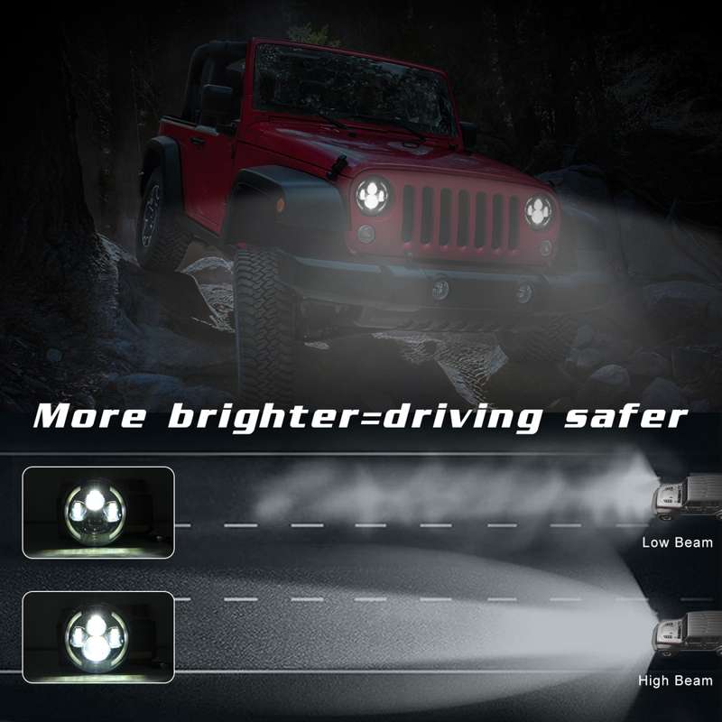 7 inch H4 / H13 DC 9V-30V 3000LM 3000K-6000K 25W Car Round Shape LED Headlight Lamps for Jeep Wrangl