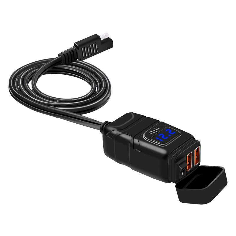 Universal Car Super Quick Dual Port USB Charger Power Outlet Adapter with LED Digital Voltmeter(Blue