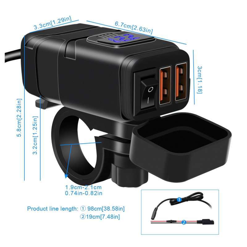 Universal Car Super Quick Dual Port USB Charger Power Outlet Adapter with LED Digital Voltmeter(Blue
