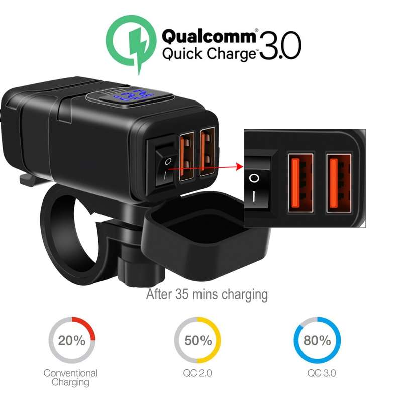 Universal Car Super Quick Dual Port USB Charger Power Outlet Adapter with LED Digital Voltmeter(Blue