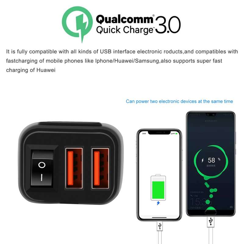 Universal Car Super Quick Dual Port USB Charger Power Outlet Adapter with LED Digital Voltmeter(Blue