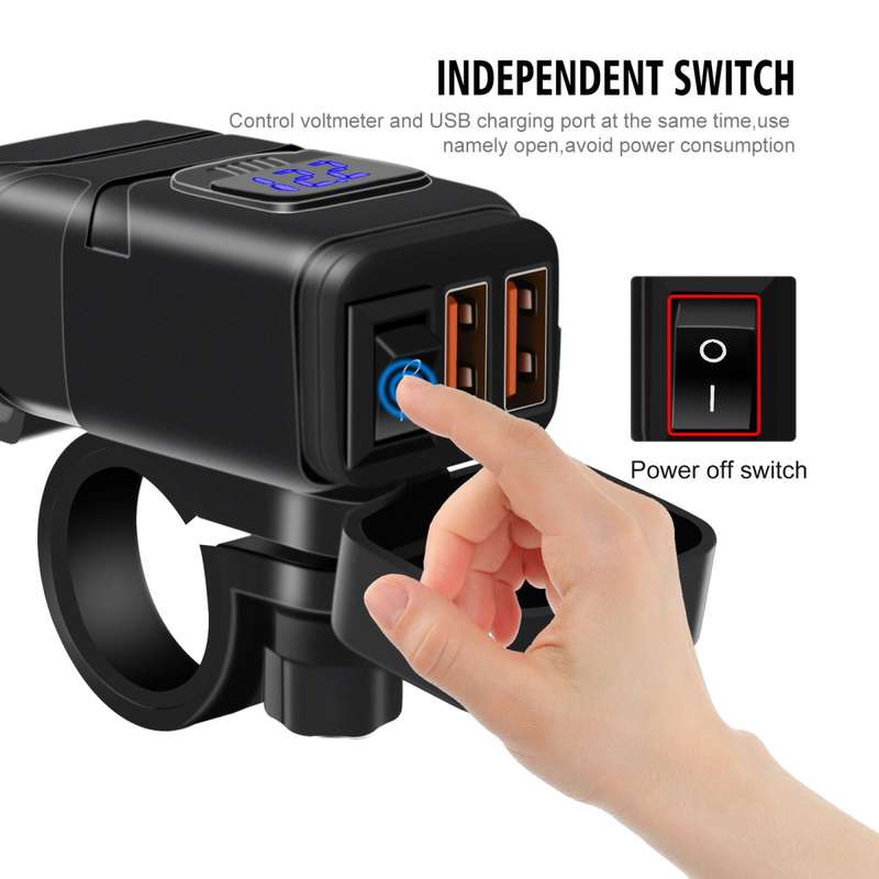 Universal Car Super Quick Dual Port USB Charger Power Outlet Adapter with LED Digital Voltmeter(Blue