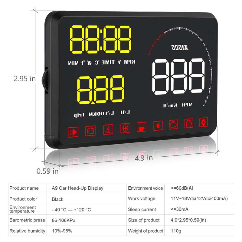 A9 5.5 inch Universal Car OBD2 HUD Vehicle-mounted Head Up Display (Blue)