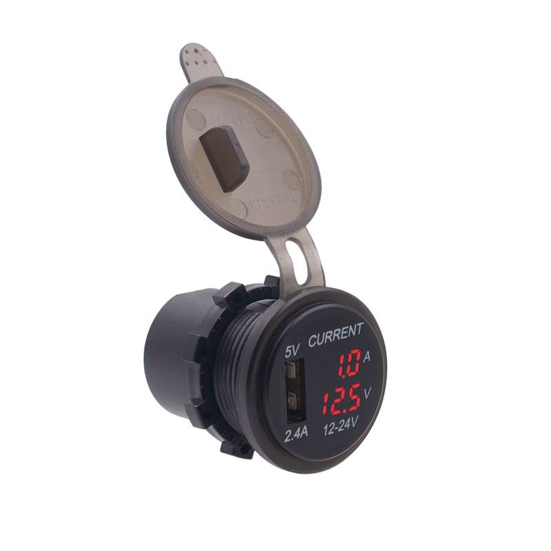 Universal Car Single Port USB Charger Power Outlet Adapter 2.4A 5V IP66 with LED Digital Voltmeter +