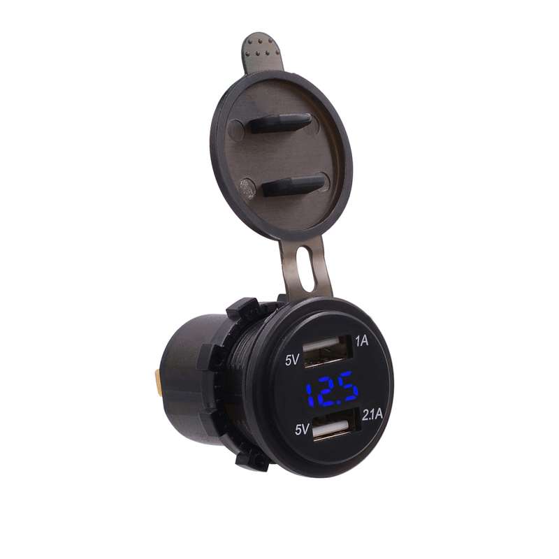 Universal Car Dual Port USB Charger Power Outlet Adapter 3.1A 5V IP66 with LED Digital Voltmeter + 6