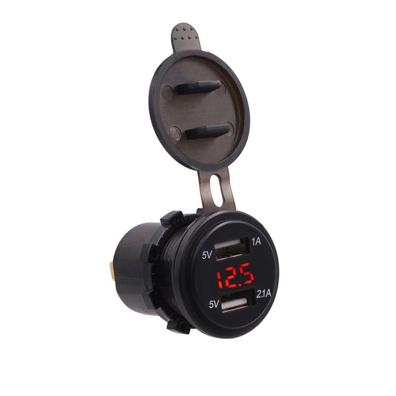Universal Car Dual Port USB Charger Power Outlet Adapter 3.1A 5V IP66 with LED Digital Voltmeter + 6