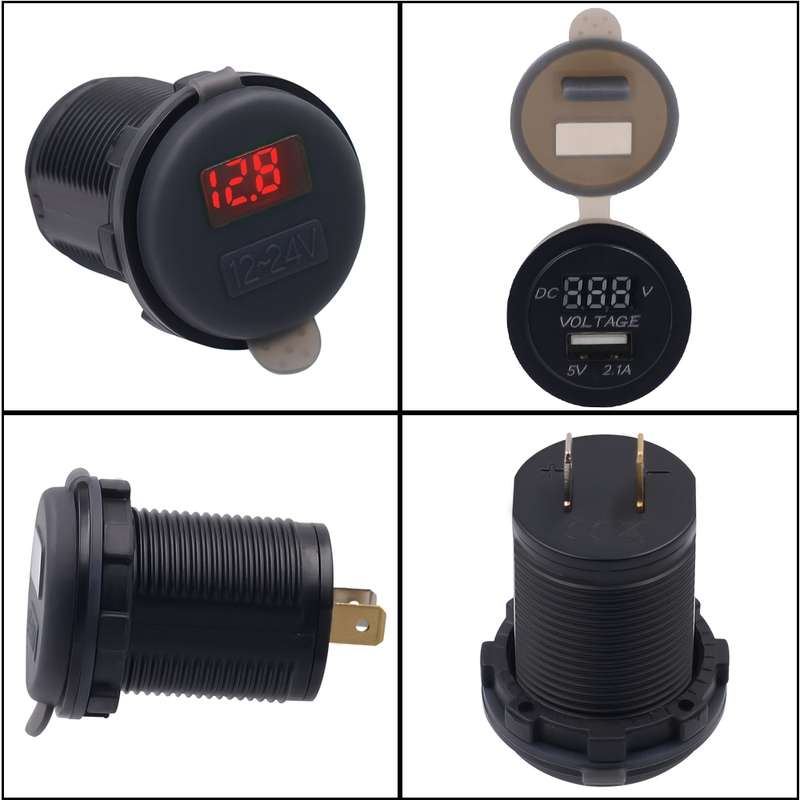 Universal Car Single Port USB Charger Power Outlet Adapter 2.1A 5V IP66 with LED Digital Voltmeter +