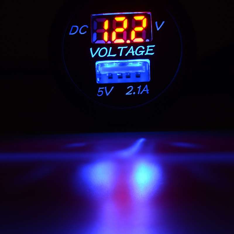 Universal Car Single Port USB Charger Power Outlet Adapter 2.1A 5V IP66 with LED Digital Voltmeter +