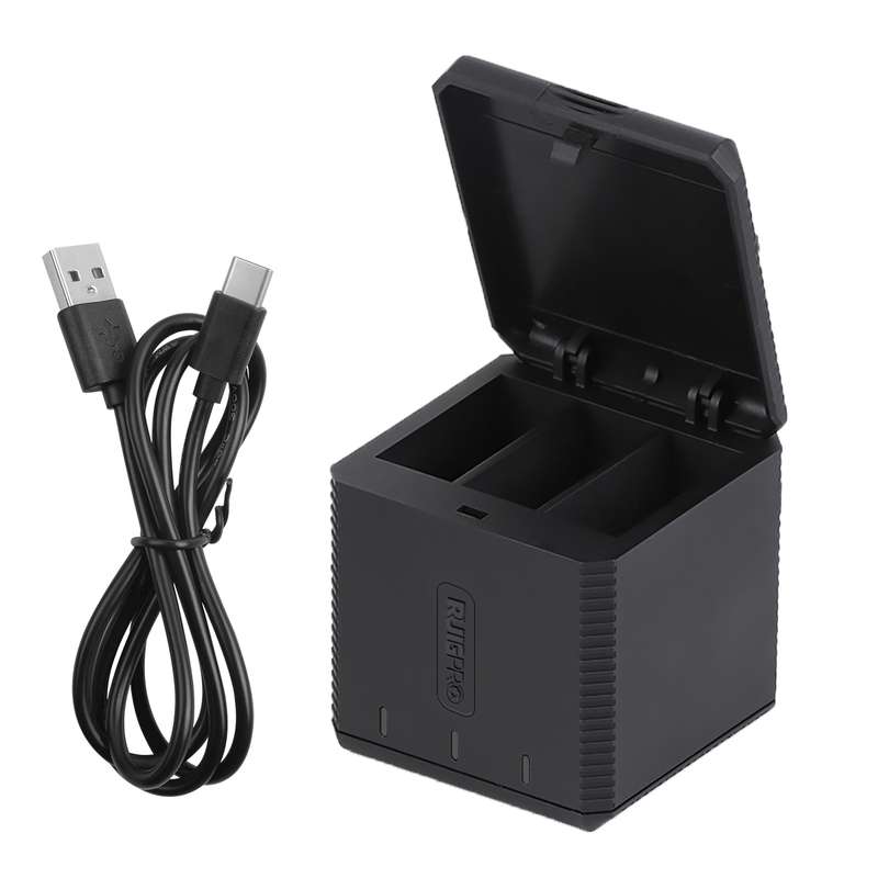 RUIGPRO USB Triple Batteries Housing Charger Box with Cable & Indicator Light for GoPro HERO9 Black