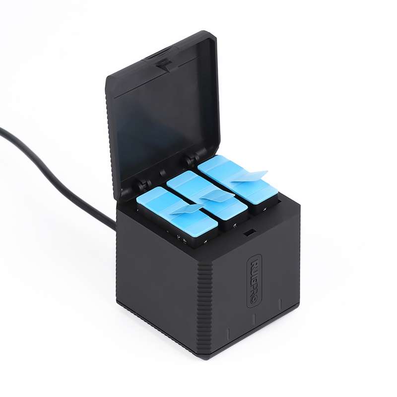 RUIGPRO USB Triple Batteries Housing Charger Box with Cable & Indicator Light for GoPro HERO9 Black