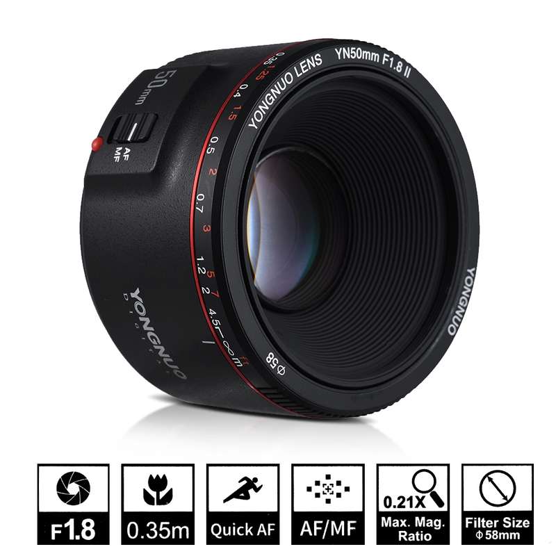 YONGNUO YN50MM F1.8C II F1.8 Auto Focus Lens for Canon EF Mount New Lens (Black)