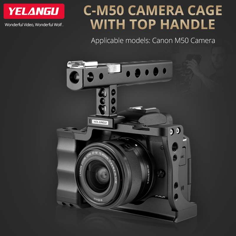 YELANGU C14 YLG0714A Video Camera Cage Stabilizer with Handle for Canon EOS M50(Black)