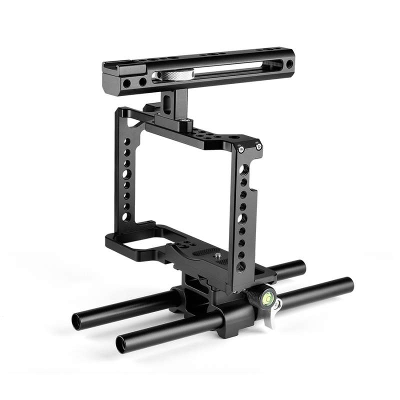 YELANGU C18 YLG0915A-C Video Camera Cage Stabilizer with Handle & Rail Rod Mount for Panasonic Lumix