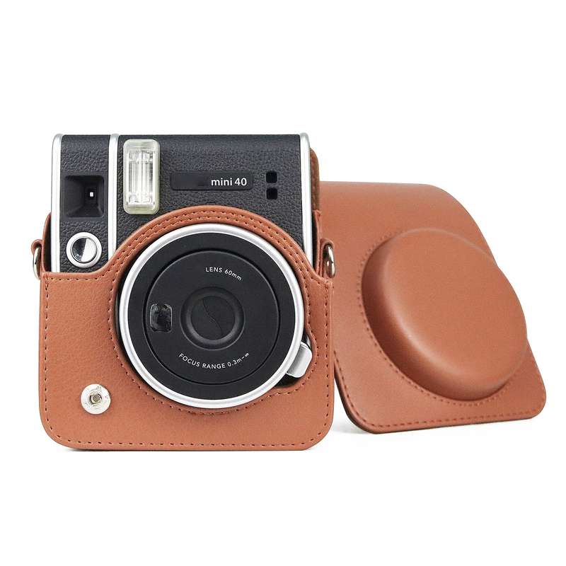 Full Body Camera Retro PU Leather Case Bag with Strap for FUJIFILM instax mini 40 (Brown)