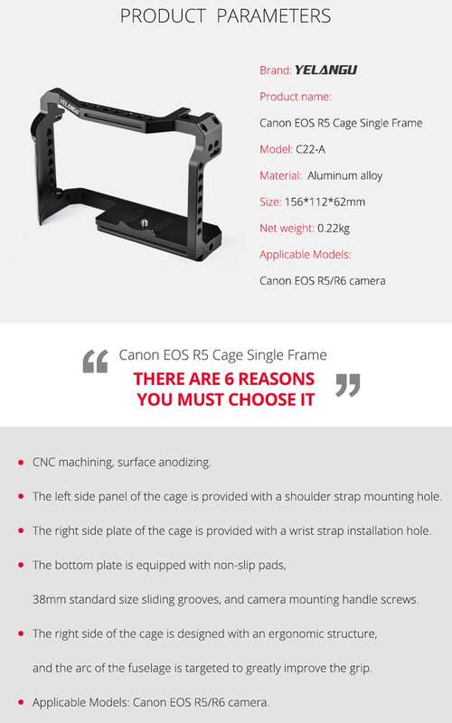 YELANGU C22-A YLG0334B-A Video Camera Cage Stabilizer for Canon EOS R5/R6/R(Black)