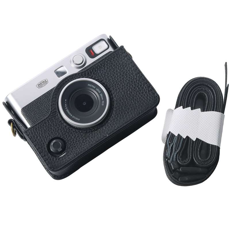 For FUJIFILM instax mini Evo Full Body Camera Genuine Leather Case Bag with Strap(Black)
