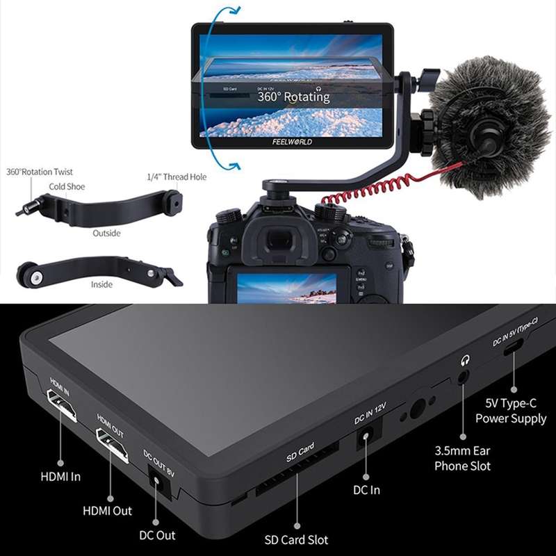 FEELWORLD F6 Plus V2 6 inch 3D LUT Touch Screen DSLR Camera Field Monitor, IPS FHD1920x1080 4K HDMI