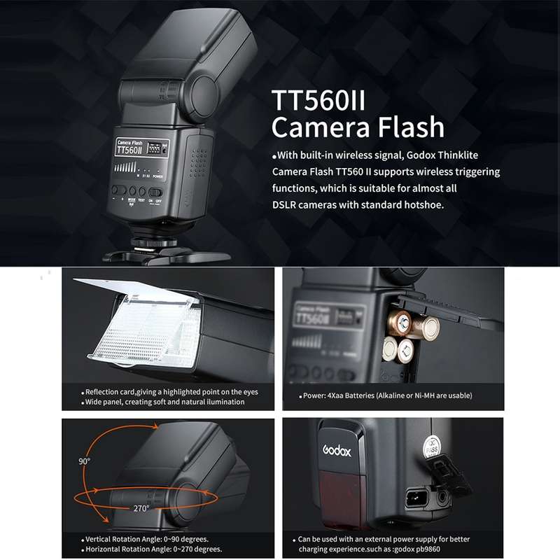 Godox TT560II Wireless 433MHz GN38 Camera Flash Speedlite Light (Black)