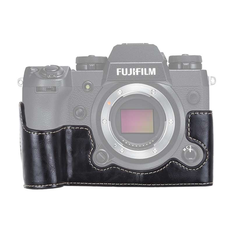 1/4 inch Thread PU Leather Camera Half Case Base for FUJIFILM X-H1 (Black)