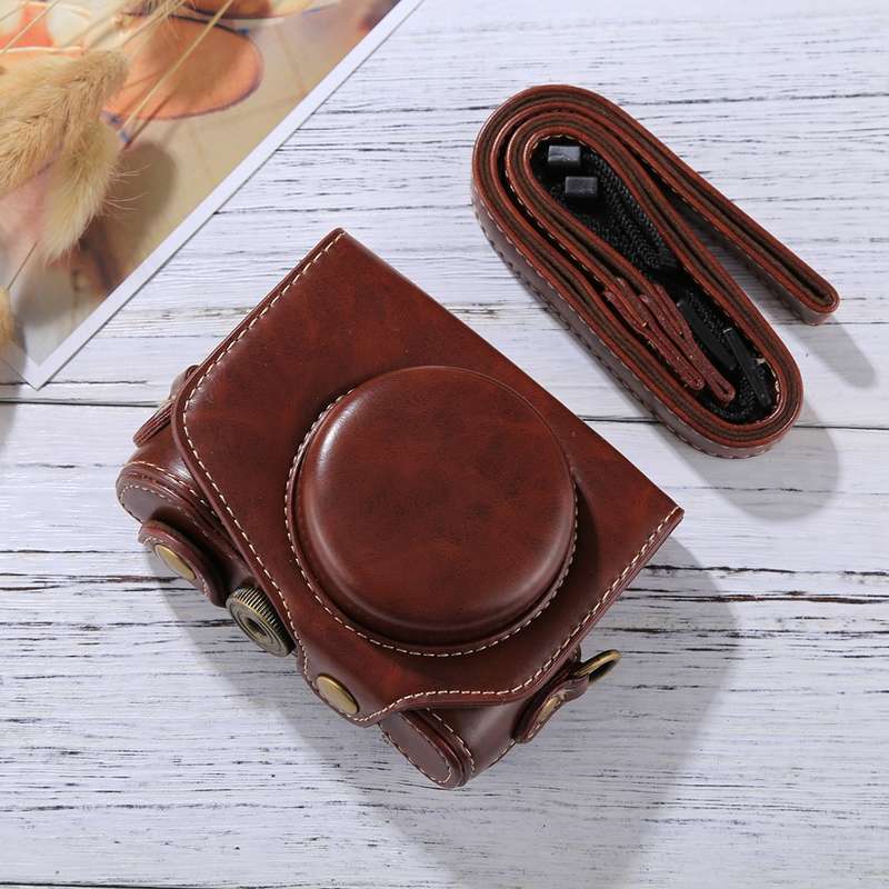Full Body Camera PU Leather Camera Case Bag with Strap for Canon PowerShot G7 X Mark II (Brown)