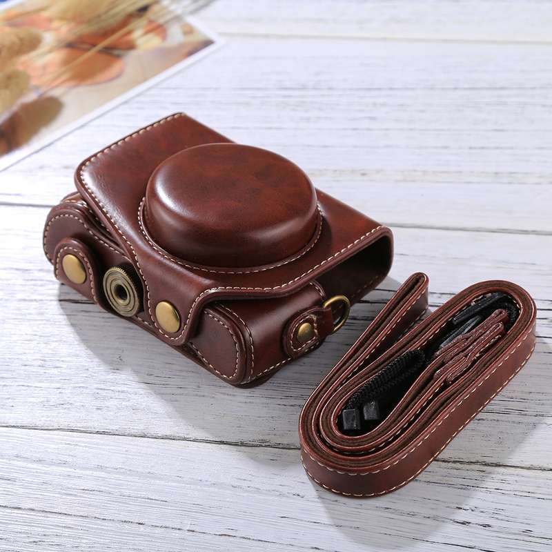 Full Body Camera PU Leather Camera Case Bag with Strap for Canon PowerShot G7 X Mark II (Brown)