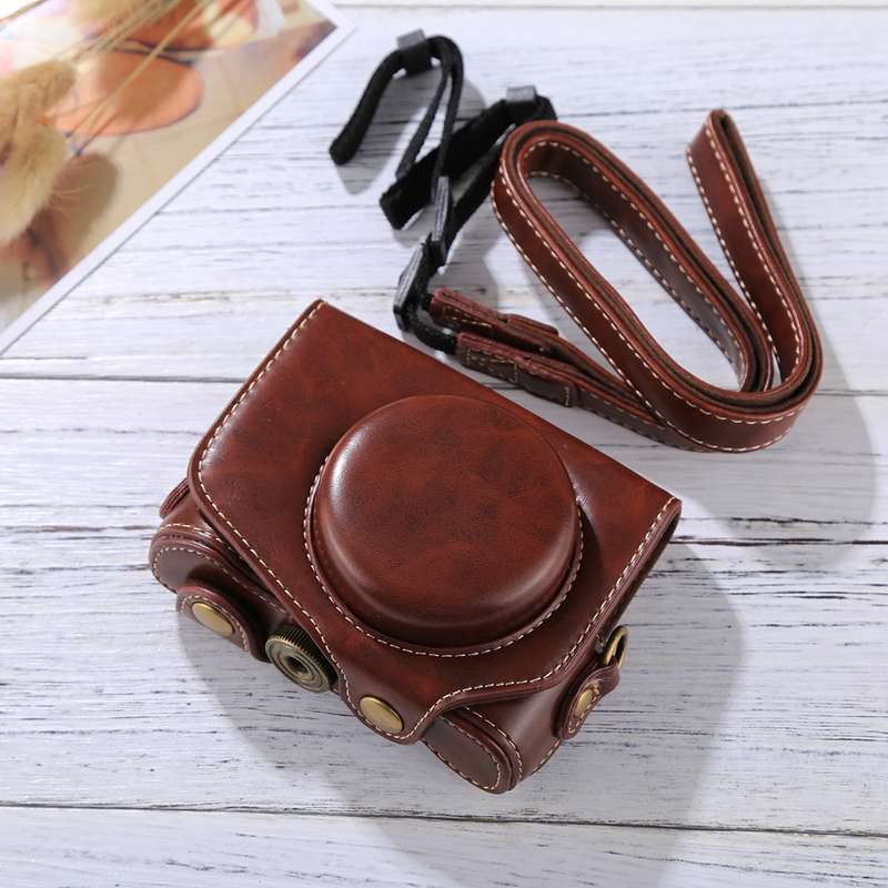 Full Body Camera PU Leather Camera Case Bag with Strap for Canon PowerShot G7 X Mark II (Brown)