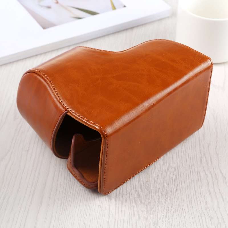 Full Body Camera PU Leather Case Bag with Strap for Sony A6400 / ILCE-A6400 (Brown)