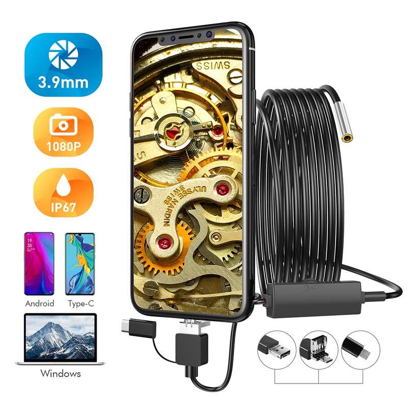 inskam107 3.9mm 3 In 1 HD Waterproof Industry Digital Endoscope Inspection Camera, Length: 1m Flexib