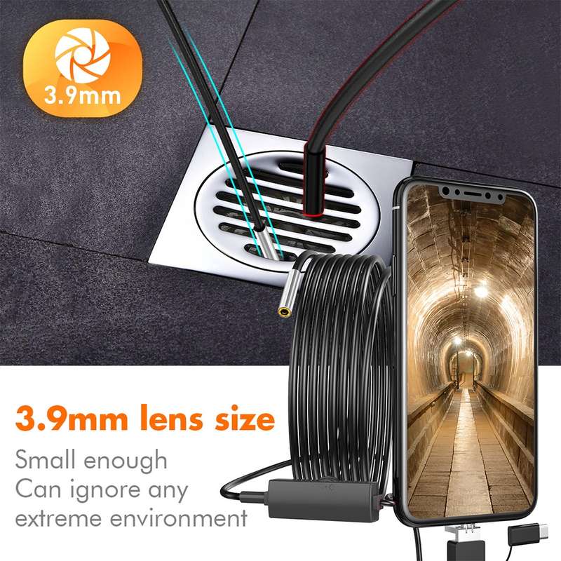 inskam107 3.9mm 3 In 1 HD Waterproof Industry Digital Endoscope Inspection Camera, Length: 1m Flexib