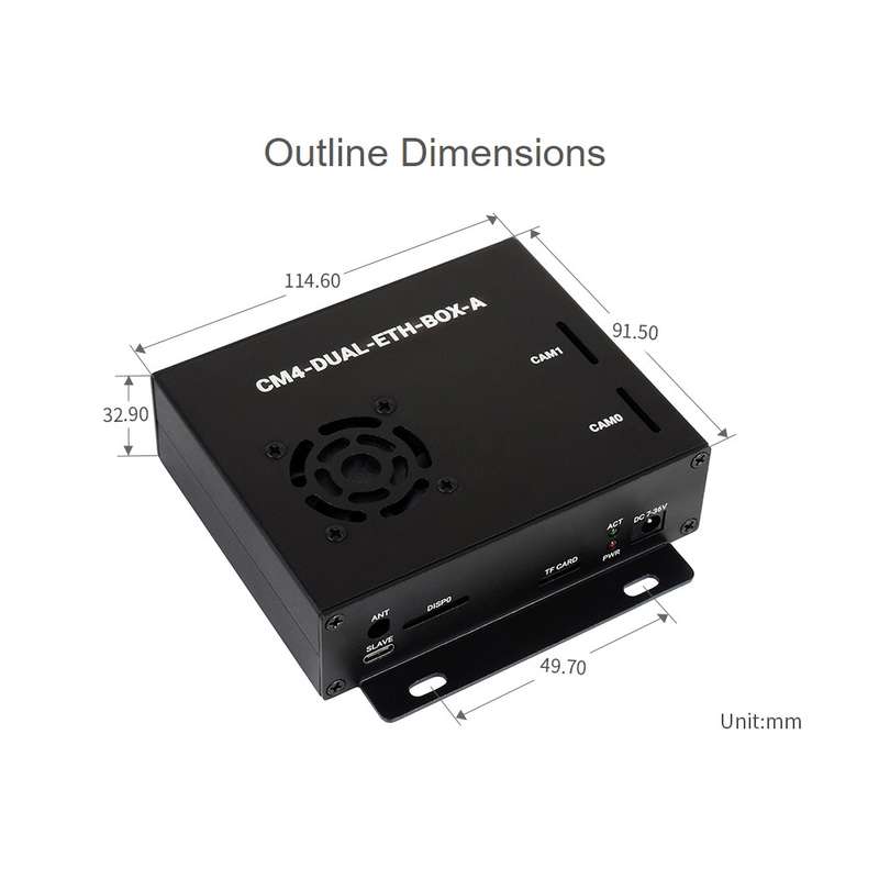 Waveshare Dual Gigabit Ethernet Mini-Computer with Metal Case & Cooling Fan for Raspberry Pi CM4(EU