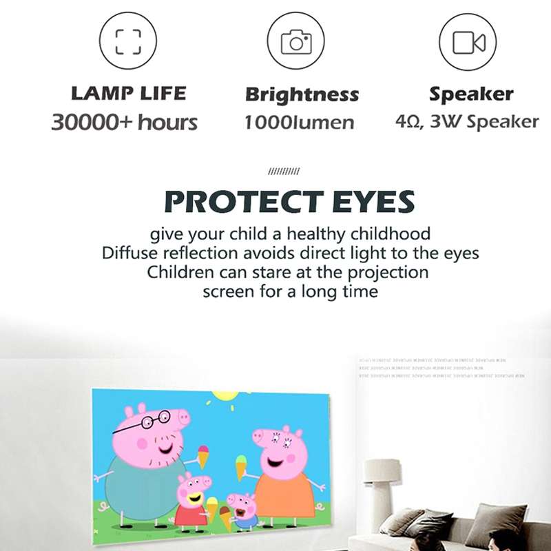 A2000 1080P Mini Portable Smart Projector Children Projector, US Plug(Black)