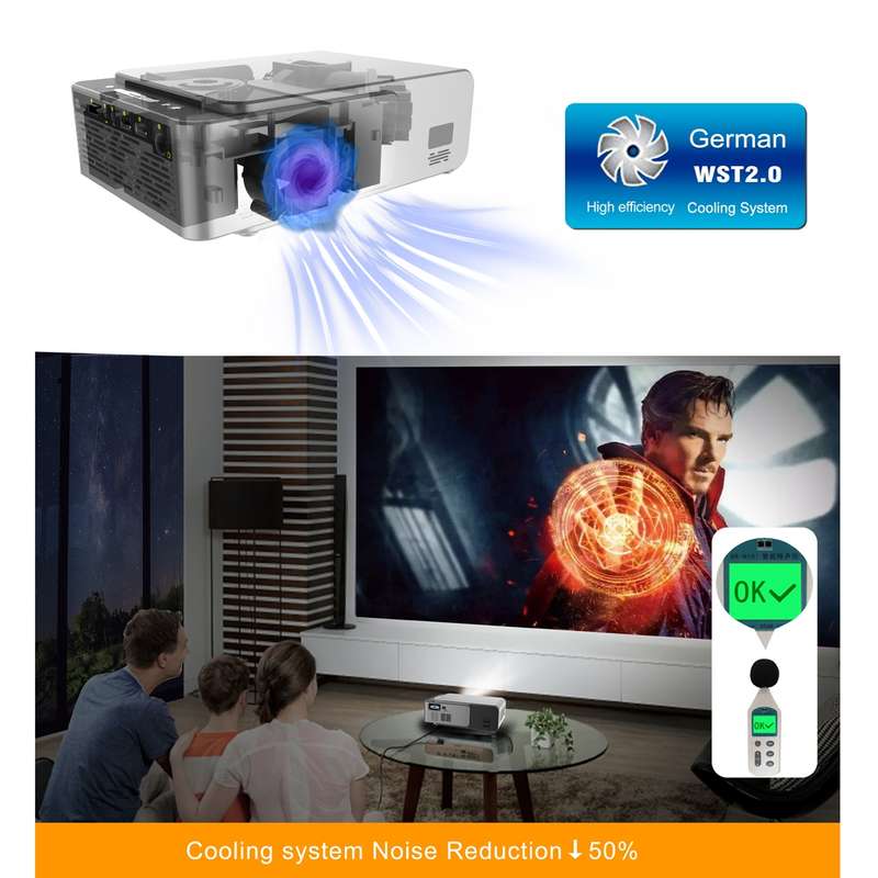 T6 2000ANSI Lumens 1080P LCD Mini Theater Projector, Phone Version, US Plug(Silver)