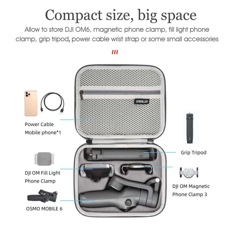 For DJI Osmo Action 3 STARTRC Camera Carry Case with Carabiner & Strap (Black)